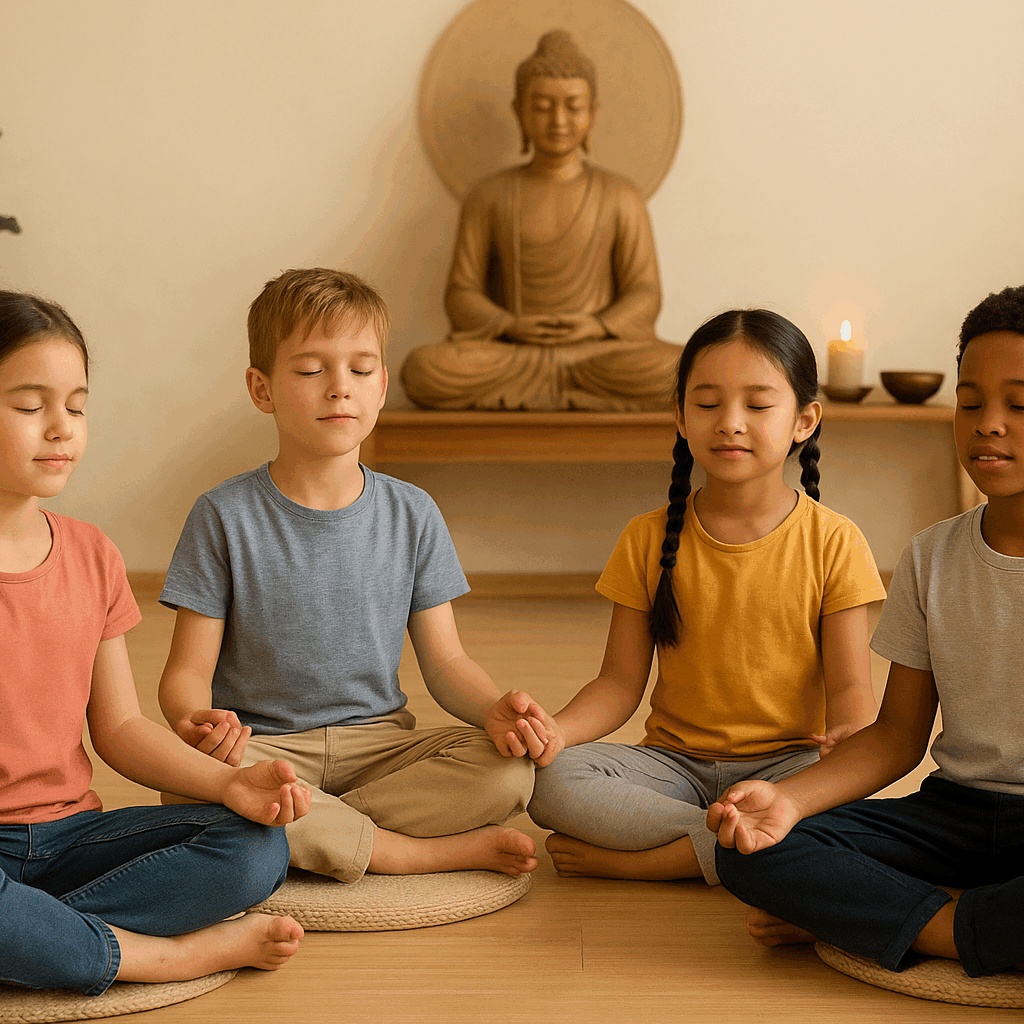 Niños meditando